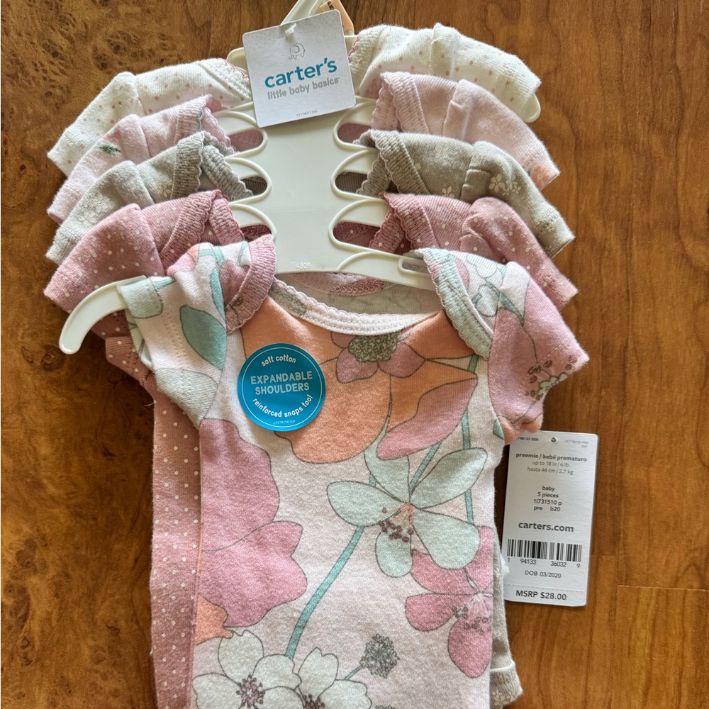 Carter's Pink and White Floral Baby Onesies - preemie